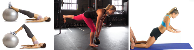 Stability Ball Leg Curls, Single-Leg Romanian Deadlifts, Nordic Hamstring Curls